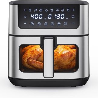 Air Fryer 6.34QT Airfryer with Visible Window, 400F Fast Heating Stainless Steel Air Fryers Oven with Nonstick and Dishwasher-Safe Basket, 8-in-1 Cooking Preset with Timer Auto-Off | NEWBULIG