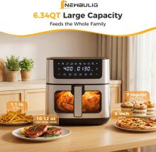 Air Fryer 6.34QT Airfryer with Visible Window, 400F Fast Heating Stainless Steel Air Fryers Oven with Nonstick and Dishwasher-Safe Basket, 8-in-1 Cooking Preset with Timer Auto-Off - view 3 of 6 | NEWBULIG