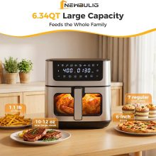 Air Fryer 6.34QT Airfryer with Visible Window, 400F Fast Heating Stainless Steel Air Fryers Oven with Nonstick and Dishwasher-Safe Basket, 8-in-1 Cooking Preset with Timer Auto-Off - view 3 of 6 | NEWBULIG