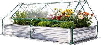 Galvanized Raised Garden Bed with Cover, 8x4x1ft, Clear | NEWBULIG