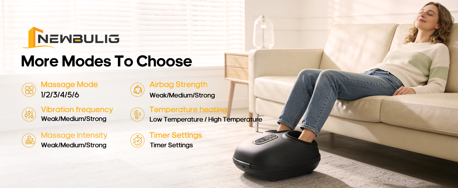 NEWBULIG Foot Massager Machine with Heat, Air Compression and Deep Kneading, 6 Modes Shiatsu Foot Massager for Muscle Relief, Gifts for Women, Men and Parents - NEWBULIG product detail