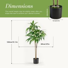 51 in Artificial Dracaena with Real Touch Leaves and Multi Tonal Trunks, Large Indoor Silk Plant with Pot, Large Fake Trees Maintenance Free for Living Room and Home Office Deco - view 3 of 6 | NEWBULIG