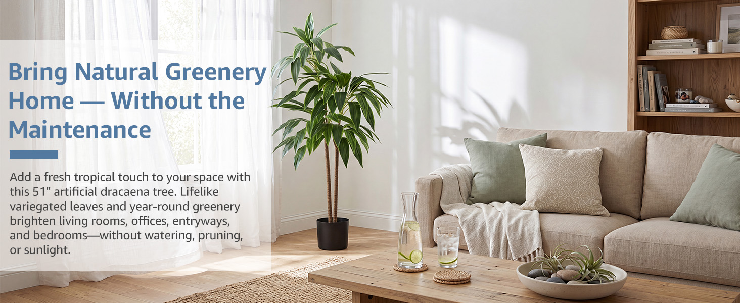 NEWBULIG 51 in Artificial Dracaena with Real Touch Leaves and Multi Tonal Trunks, Large Indoor Silk Plant with Pot, Large Fake Trees Maintenance Free for Living Room and Home Office Deco - NEWBULIG product detail