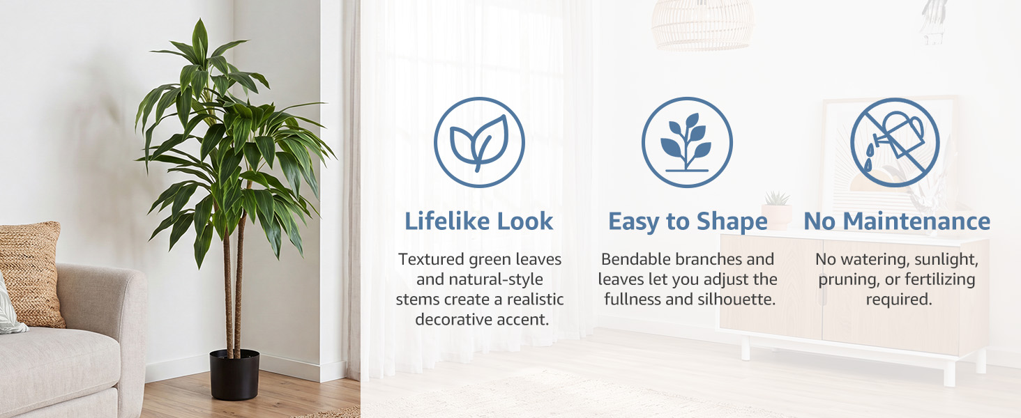 NEWBULIG 51 in Artificial Dracaena with Real Touch Leaves and Multi Tonal Trunks, Large Indoor Silk Plant with Pot, Large Fake Trees Maintenance Free for Living Room and Home Office Deco - NEWBULIG product detail