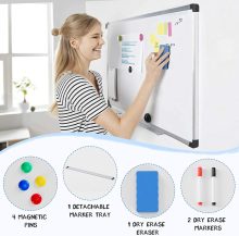 White Board, 36 x 24 Inch Magnetic Dry Erase Board for Wall with 1 Dry Eraser & 2 Multi-Color Markers & 4 Magnetic Pins, Silver Aluminum Frame for Office, Home, School, White - view 2 of 6 | NEWBULIG