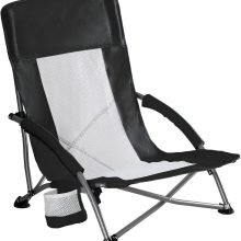 Folding Camping Beach Chair for Adults, Low Profile Lawn Chair with Cup Holders & Carry Bag, Extra Wide Seat and High Back, Portable for Beach, Outdoors, Travel & Concerts, Black - view 1 of 6 | NEWBULIG