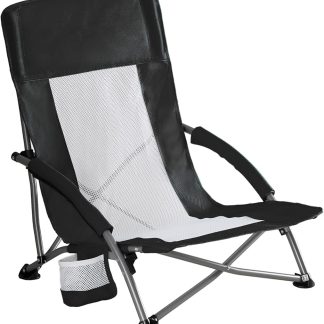 Folding Camping Beach Chair for Adults, Low Profile Lawn Chair with Cup Holders & Carry Bag, Extra Wide Seat and High Back, Portable for Beach, Outdoors, Travel & Concerts, Black | NEWBULIG