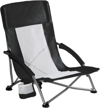 Folding Camping Beach Chair for Adults, Low Profile Lawn Chair with Cup Holders & Carry Bag, Extra Wide Seat and High Back, Portable for Beach, Outdoors, Travel & Concerts, Black | NEWBULIG