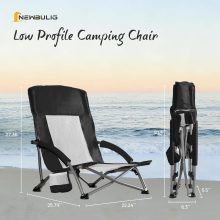 Folding Camping Beach Chair for Adults, Low Profile Lawn Chair with Cup Holders & Carry Bag, Extra Wide Seat and High Back, Portable for Beach, Outdoors, Travel & Concerts, Black - view 2 of 6 | NEWBULIG