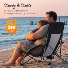 Folding Camping Beach Chair for Adults, Low Profile Lawn Chair with Cup Holders & Carry Bag, Extra Wide Seat and High Back, Portable for Beach, Outdoors, Travel & Concerts, Black - view 3 of 6 | NEWBULIG