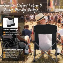 Folding Camping Beach Chair for Adults, Low Profile Lawn Chair with Cup Holders & Carry Bag, Extra Wide Seat and High Back, Portable for Beach, Outdoors, Travel & Concerts, Black - view 5 of 6 | NEWBULIG
