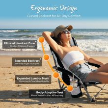 Folding Camping Beach Chair for Adults, Low Profile Lawn Chair with Cup Holders & Carry Bag, Extra Wide Seat and High Back, Portable for Beach, Outdoors, Travel & Concerts, Black - view 6 of 6 | NEWBULIG