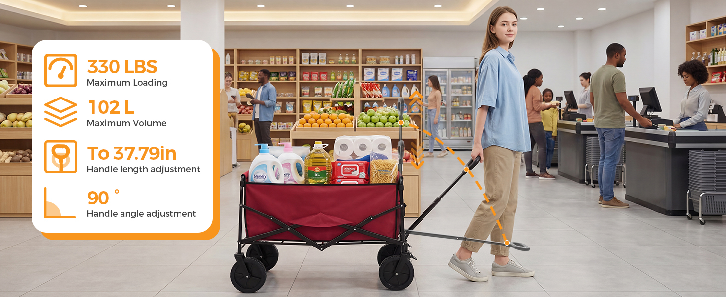 NEWBULIG Double Decker Foldable Wagon Cart Heavy Duty, 440lbs, Blue - NEWBULIG product detail