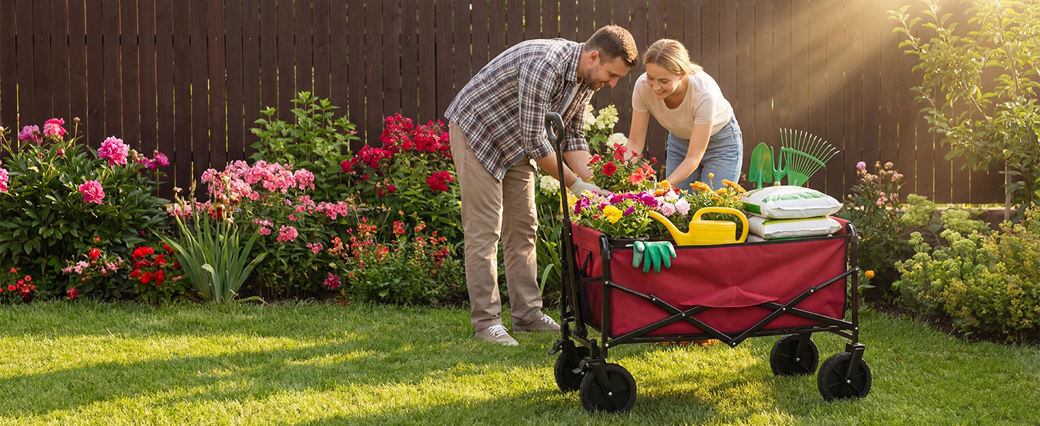 NEWBULIG Double Decker Foldable Wagon Cart Heavy Duty, 440lbs, Blue - NEWBULIG product detail