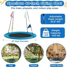 40 Inch Saucer Tree Swing, 440 lbs Cap, Kids Adults, Blue - view 3 of 6 | NEWBULIG