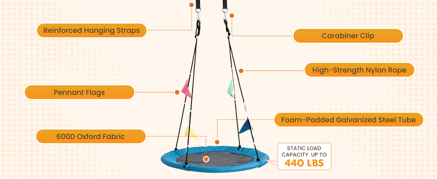 NEWBULIG 40 Inch Saucer Tree Swing, 440 lbs Cap, Kids Adults, Blue - NEWBULIG product detail
