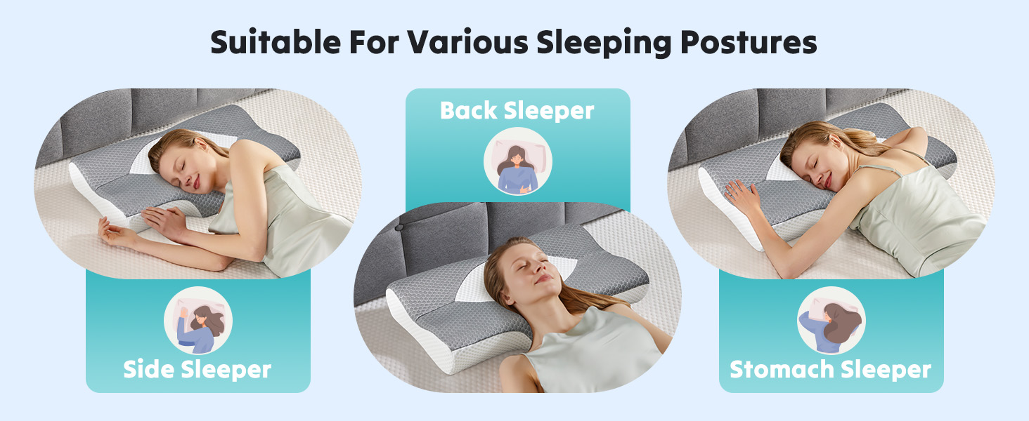 NEWBULIG Cervical Neck Pillow for Neck Pain Relief, Ergonomic Contour Memory Foam Pillow for Side Back & Stomach Sleepers with Cooling Breathable Cover - NEWBULIG product detail