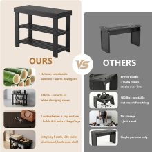 Shoe Rack Bench, 3-Tier Bamboo Shoe Organizer, Wooden Entryway Storage Bench, 286 lb Load Capacity, 11.2×27.6×17.9 Inches, for Entryway Bathroom Bedroom Balcony, Black - view 4 of 6 | NEWBULIG