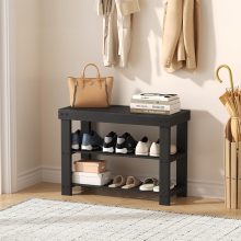 Shoe Rack Bench, 3-Tier Bamboo Shoe Organizer, Wooden Entryway Storage Bench, 286 lb Load Capacity, 11.2×27.6×17.9 Inches, for Entryway Bathroom Bedroom Balcony, Black - view 6 of 6 | NEWBULIG