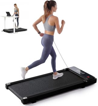 Under Desk Walking Pad Treadmill, Portable Compact Electric Treadmill with Remote Control, Quiet Fitness Equipment & LED Display for Home & Office, Black & Silver | NEWBULIG