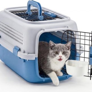23 Inch Hard-Sided Dog Carrier for Small Dogs & Cats, Grey & Blue | NEWBULIG
