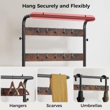 Coat Rack, Hall Tree with Shoe Bench, 4-in-1 Entryway Organizer with 10 Hooks and Storage Shelf, Rustic Wood Entryway Bench for Mudroom, Living Room, Bedroom, Brown - view 5 of 6 | NEWBULIG