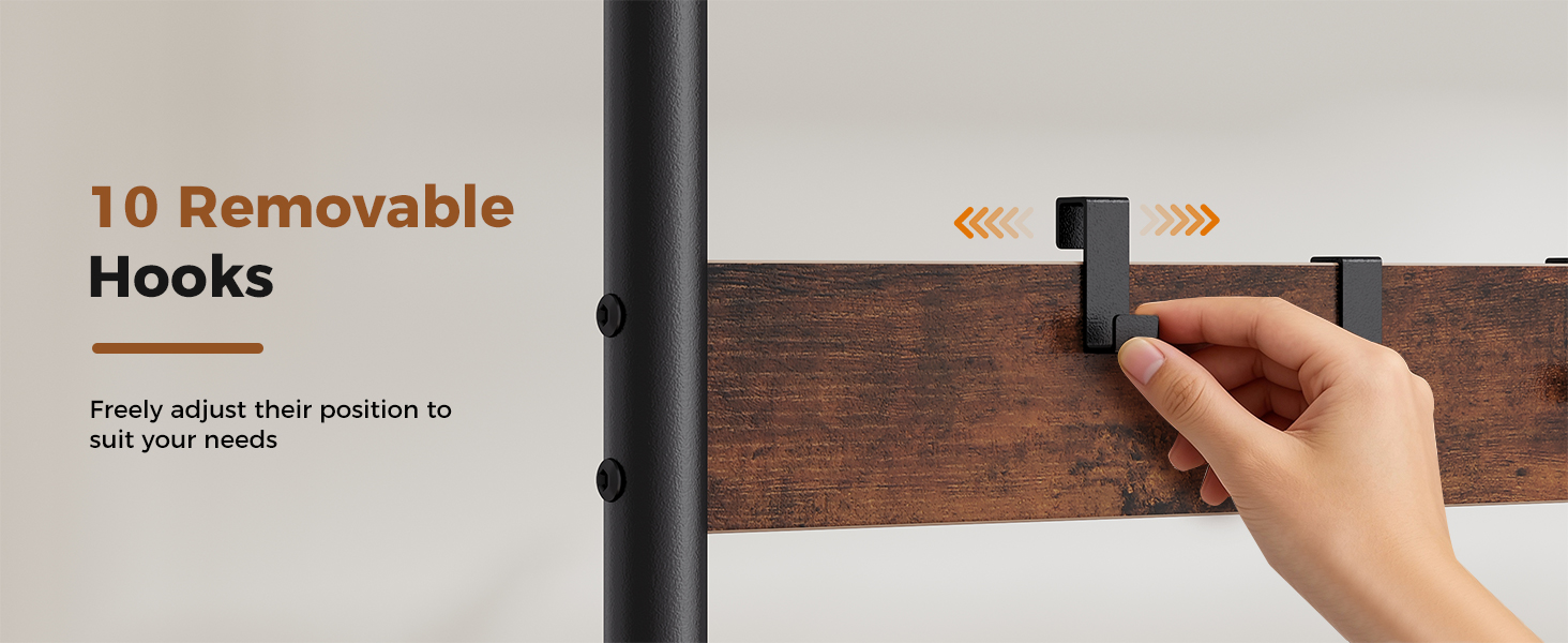 NEWBULIG Coat Rack, Hall Tree with Shoe Bench, 4-in-1 Entryway Organizer with 10 Hooks and Storage Shelf, Rustic Wood Entryway Bench for Mudroom, Living Room, Bedroom, Brown - NEWBULIG product detail