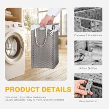 Laundry Hamper with Lid, 29 Gallon (110L) Wicker Clothes Basket, Double Woven Clothes Basket Organizer for Bedroom, Bathroom & Laundry Room, Grey - view 4 of 6 | NEWBULIG