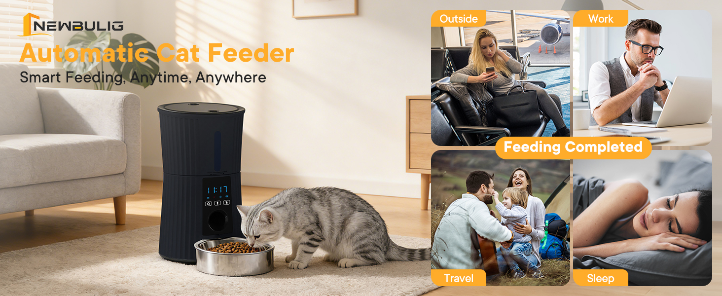 NEWBULIG Automatic Cat Feeder with APP 4L Small Dog Food Dispenser, Black - NEWBULIG product detail