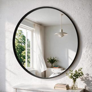 28-Inch Round Wall Mirror, Bathroom Wall Circle Mirror | NEWBULIG