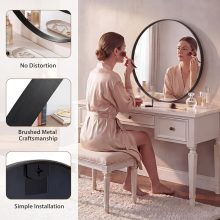 28-Inch Round Wall Mirror, Bathroom Wall Circle Mirror - view 5 of 6 | NEWBULIG