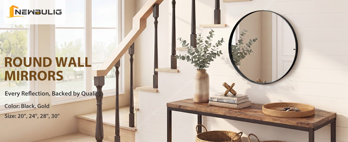 NEWBULIG 28-Inch Round Wall Mirror, Bathroom Wall Circle Mirror - NEWBULIG product detail