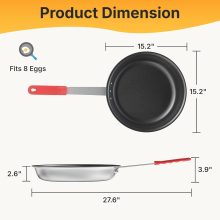 Nonstick Frying Pan, 14 Inch Heavy-Gauge Aluminum Skillet with Ceramic Nonstick Coating & Stainless Steel Base for Induction, Electric, Gas, Oven Safe, Red Hanging Handle - view 2 of 6 | NEWBULIG