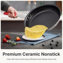 Nonstick Frying Pan, 14 Inch Heavy-Gauge Aluminum Skillet with Ceramic Nonstick Coating & Stainless Steel Base for Induction, Electric, Gas, Oven Safe, Red Hanging Handle - view 3 of 6 | NEWBULIG