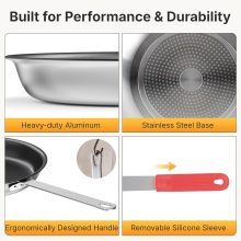 Nonstick Frying Pan, 14 Inch Heavy-Gauge Aluminum Skillet with Ceramic Nonstick Coating & Stainless Steel Base for Induction, Electric, Gas, Oven Safe, Red Hanging Handle - view 5 of 6 | NEWBULIG