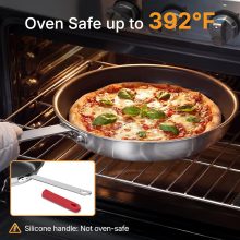 Nonstick Frying Pan, 14 Inch Heavy-Gauge Aluminum Skillet with Ceramic Nonstick Coating & Stainless Steel Base for Induction, Electric, Gas, Oven Safe, Red Hanging Handle - view 6 of 6 | NEWBULIG