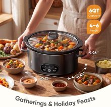 Slow Cooker 6 Quart, Large Slow Cooker, Ceramic Nonstick Coating, 3 Adjustable Temp Multi Cookers with Dishwasher Safe Stoneware Pot & Tempered Glass Lid, 35in Tangle Free Cord Wrap, Black - view 2 of 6 | NEWBULIG