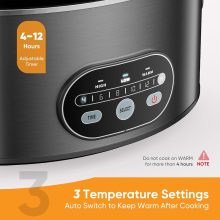 Slow Cooker 6 Quart, Large Slow Cooker, Ceramic Nonstick Coating, 3 Adjustable Temp Multi Cookers with Dishwasher Safe Stoneware Pot & Tempered Glass Lid, 35in Tangle Free Cord Wrap, Black - view 3 of 6 | NEWBULIG