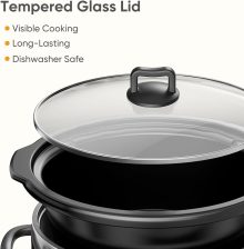 Slow Cooker 6 Quart, Large Slow Cooker, Ceramic Nonstick Coating, 3 Adjustable Temp Multi Cookers with Dishwasher Safe Stoneware Pot & Tempered Glass Lid, 35in Tangle Free Cord Wrap, Black - view 5 of 6 | NEWBULIG