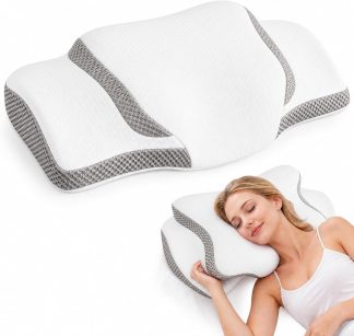 Cervical Neck Pillow for Neck Pain Relief, Ergonomic Contour Memory Foam Pillow for Side Back & Stomach Sleepers with Cooling Breathable Cover | NEWBULIG