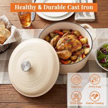 6 Quart Cast Iron Dutch Oven, Enamel Dutch Oven Pot with Lid Beige - view 2 of 6 | NEWBULIG