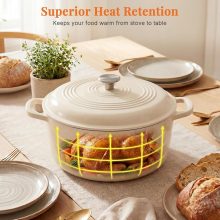 6 Quart Cast Iron Dutch Oven, Enamel Dutch Oven Pot with Lid Beige - view 5 of 6 | NEWBULIG