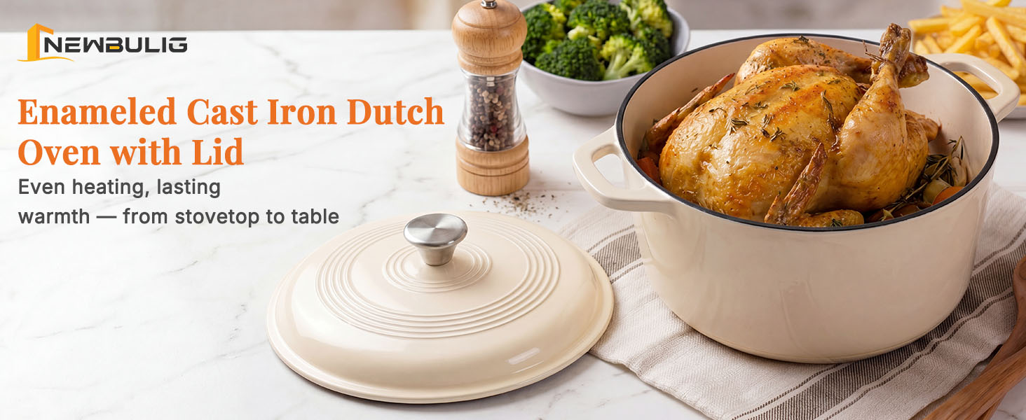 NEWBULIG 6 Quart Cast Iron Dutch Oven, Enamel Dutch Oven Pot with Lid Beige - NEWBULIG product detail