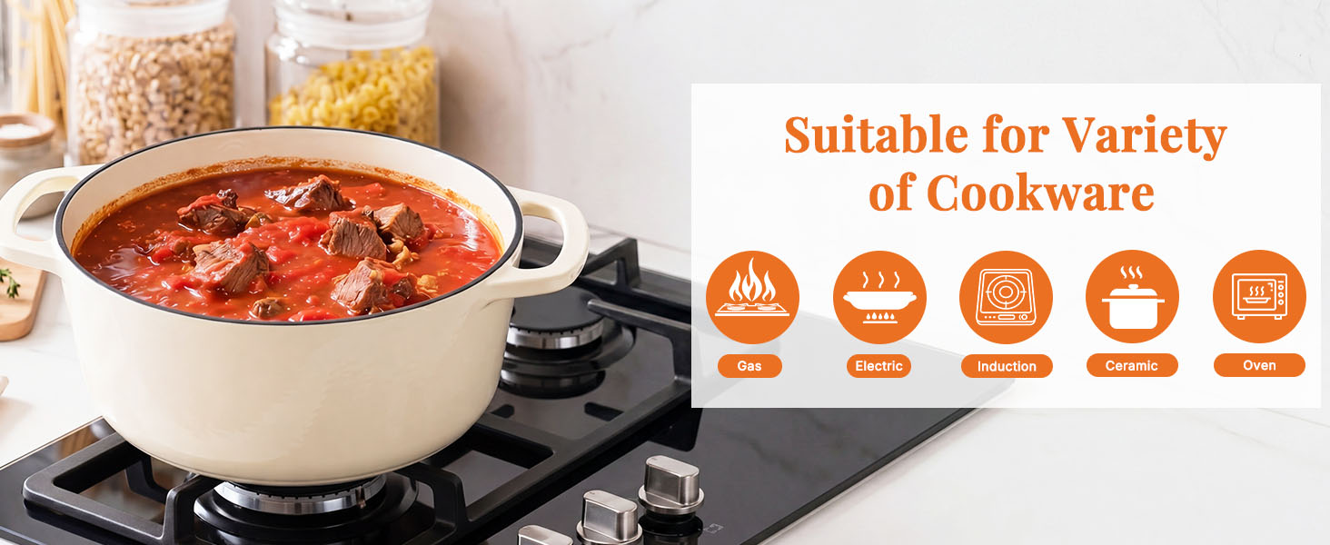 NEWBULIG 6 Quart Cast Iron Dutch Oven, Enamel Dutch Oven Pot with Lid Beige - NEWBULIG product detail