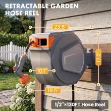 Garden Hose Reel, 1/2 x 130 ft Retractable Heavy Duty Water Hose - view 2 of 6 | NEWBULIG