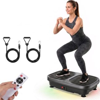 Vibration Plate Exercise Machine for Whole Body Workout, Vibrating Shaker Platform with Remote & Pull Ropes for Weight Loss Fat Burner, Home Gym Fitness Equipment, Black | NEWBULIG