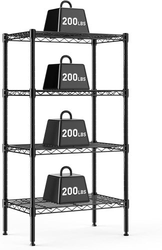 4-Tier Wire Storage Shelves, 200 lbs Heavy Duty Steel Rack, Black | NEWBULIG