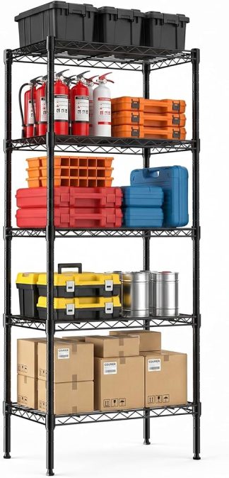 5-Tier Wire Storage Shelves, 200 lbs Heavy Duty Steel Rack, Black | NEWBULIG