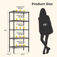 5-Tier Wire Storage Shelves, 200 lbs Heavy Duty Steel Rack, Black - view 3 of 6 | NEWBULIG