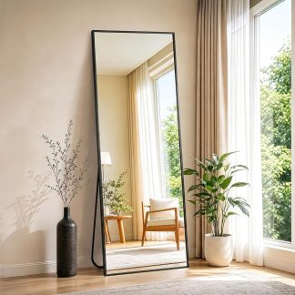 64×21 Inch Full Length Mirror, Full Body Standing Mirror, Black | NEWBULIG